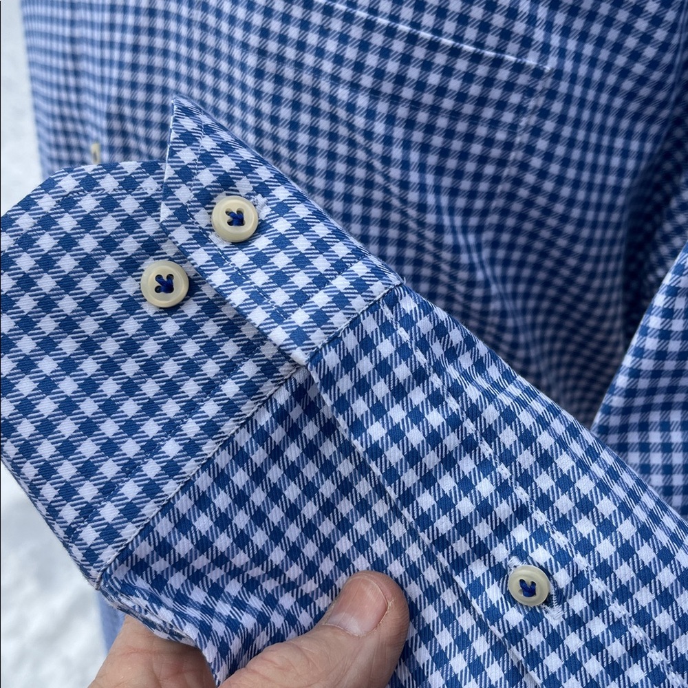 -Peter Millar Blue/White Gingham Button Down L/S As New Shirt Men's Size L - Picture 10 of 14